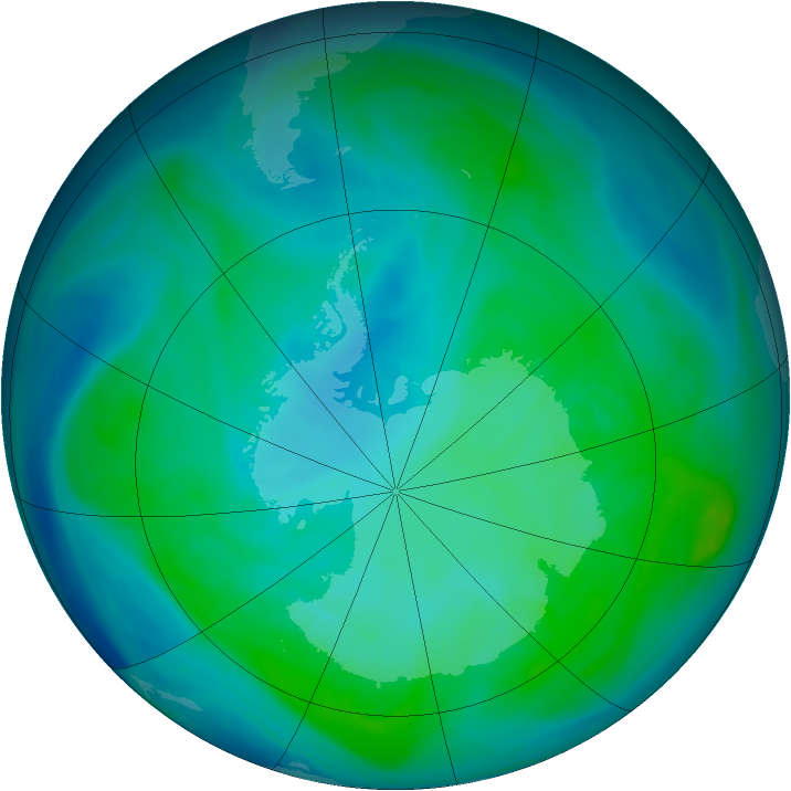 Antarctic ozone map for 19 January 2008